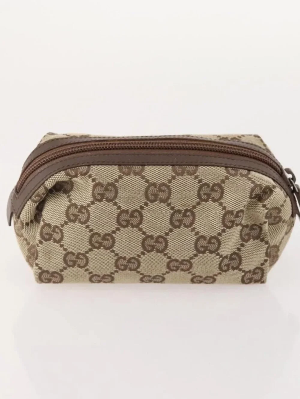 GUCCI GG Canvas Pouch Leather 5 Set Black Beige Auth 174994